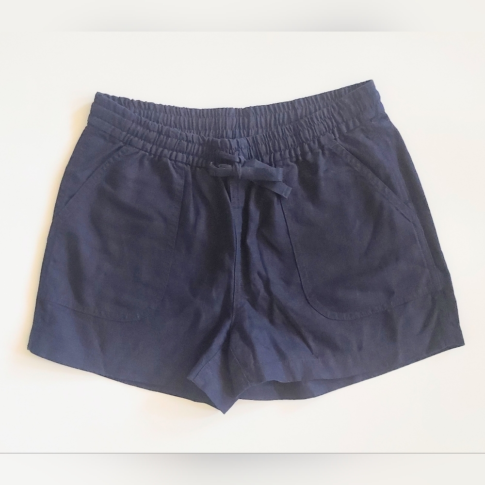 Point Sur Linen Blend Casual Drawstring Shorts Womens Size XS Pockets Blue